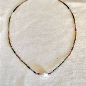 14k gold tourmaline and pearl necklace